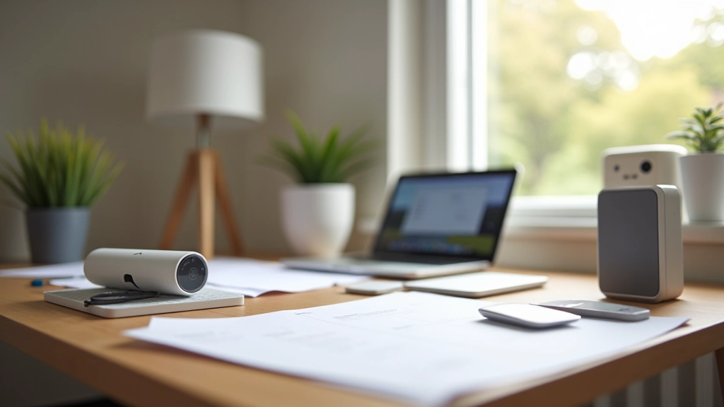 Organized workspace showing smart home planning and device setup for residential automation